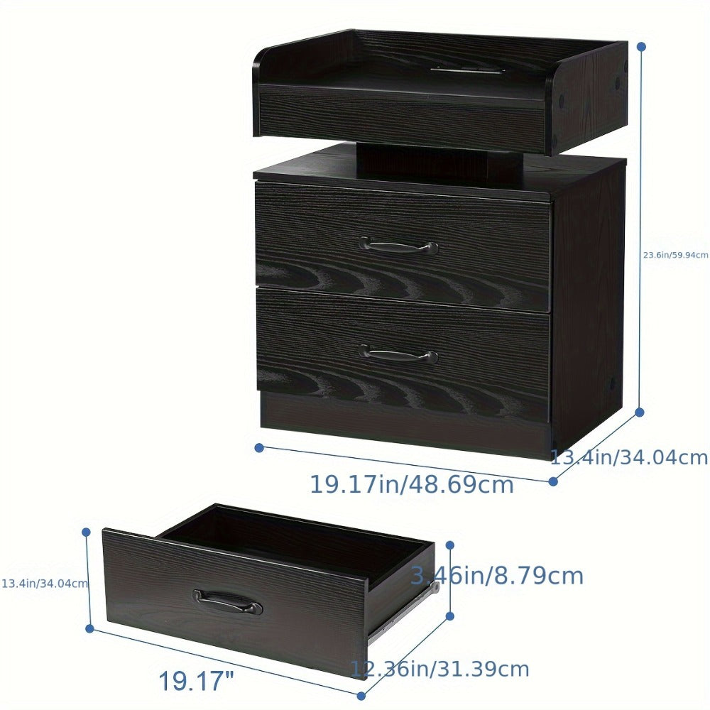 Small Nightstand with USB Charging Station & LED Lights – Compact Bedside Table with Drawer | Under 27 Inch Floor Mount | Dorm Studio Apartment Small Bedroom | Black or White | College Dorm Gift