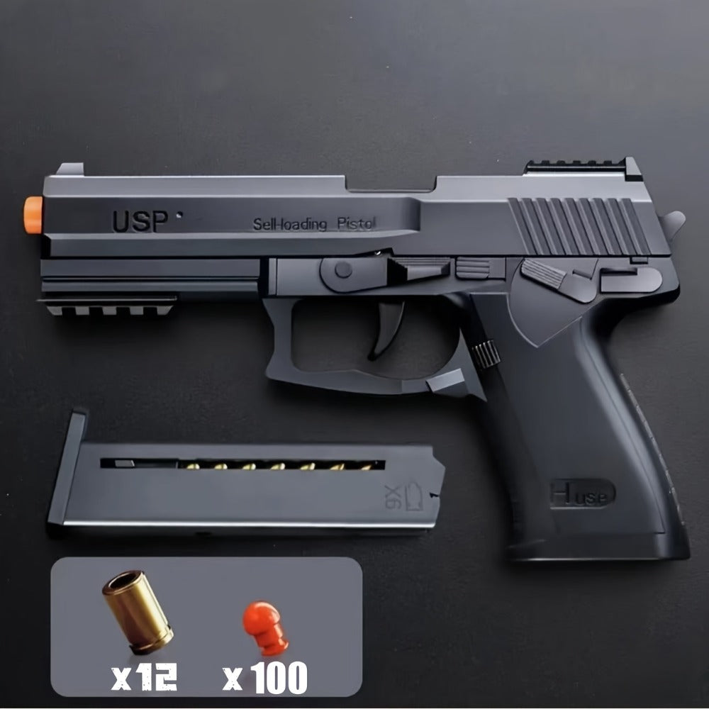 USP Soft Clip Toy Gun Pistol with Continuous Shooting – 100 Bullets & 2 Magazines Rapid Fire Foam Blaster for Kids Boys Girls Ages 6+, Outdoor Shooting Game Halloween Thanksgiving Christmas Birthday Gift