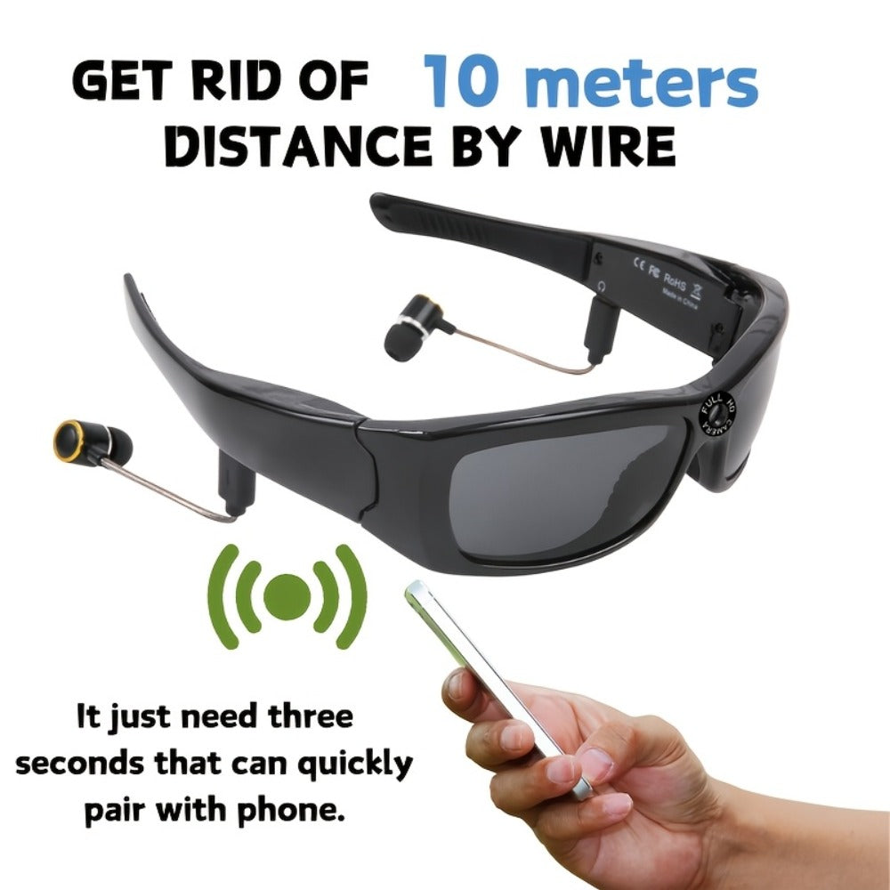 Smart Glasses Camera 1080P HD Video Recording, Built-in 32GB, Music Playback & Phone Call, Wearable Action Camera Sunglasses, 2-Hour Battery, for Travel Vlogging Outdoor Sports, Valentine's Day Gift