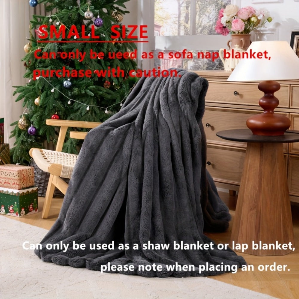 Double-Layer Faux Rabbit Fleece Blanket – 450-500gsm Thickened Soft Warm Throw for Bed, Couch & Travel, All Season, 3 Colors, 5 Sizes