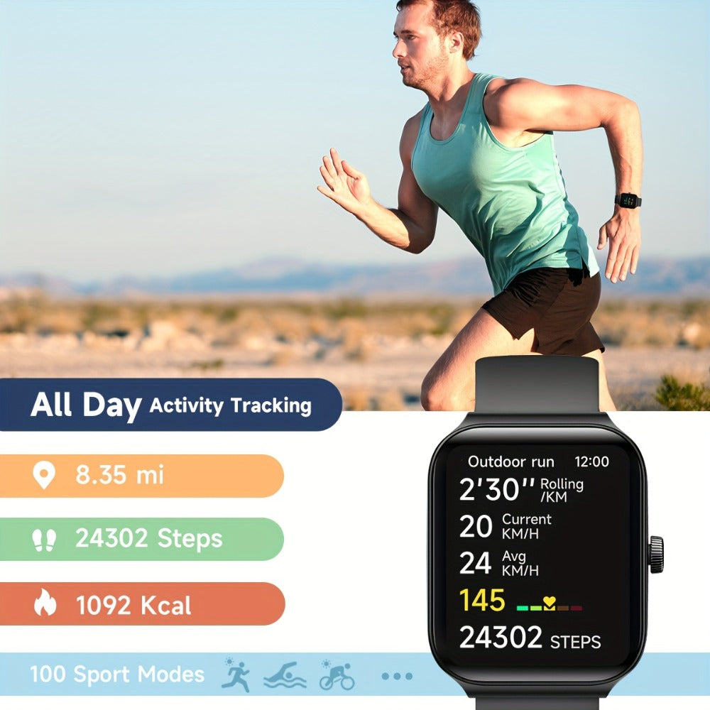 Alexa Built-in Smartwatch 1.95 Inch 360p Large Screen 100+ Sport Modes Wireless Calling Step Counter Sleep Tracker Health Monitoring USB Rechargeable Wristband Compatible with Android iPhone – Black