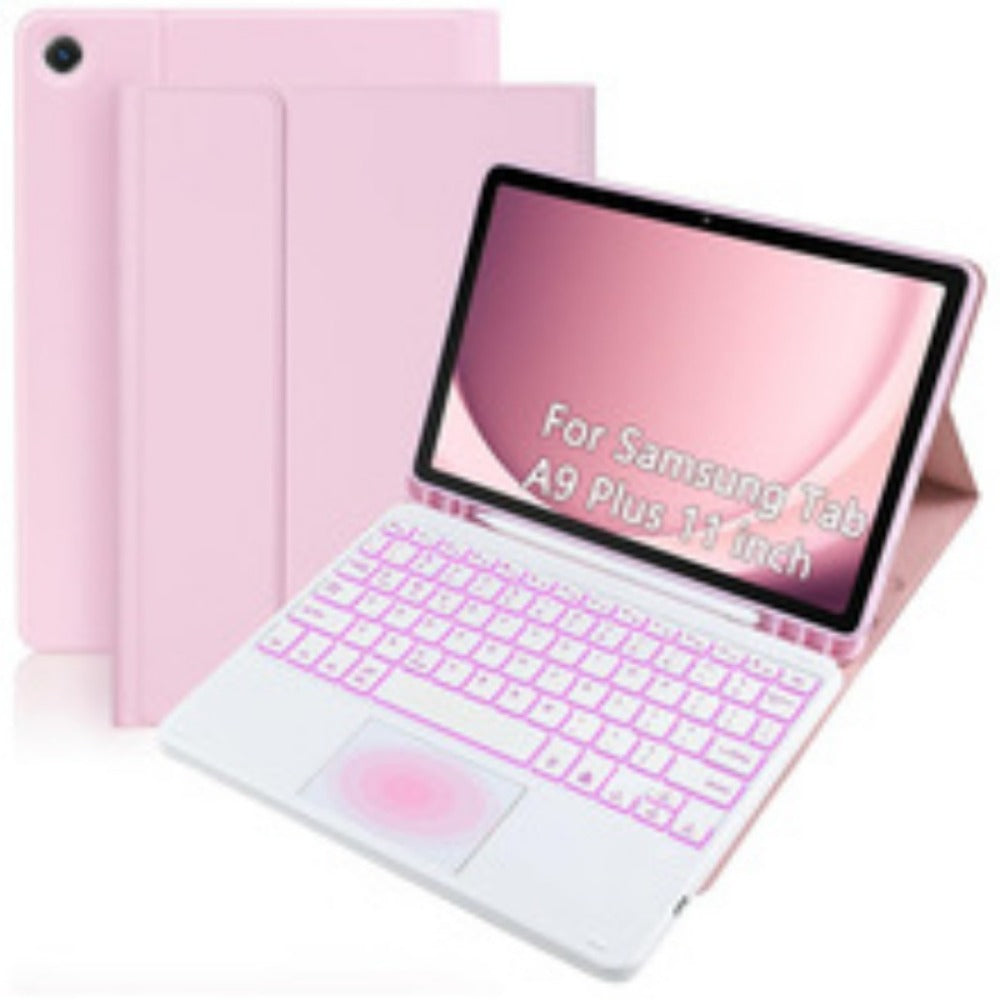 Samsung Galaxy Tab A9 Plus Keyboard Case with Detachable USB-C Touchpad – 11" Magnetic Folio Cover with Pen Slot for SM-X210 X215 X216 X218 | Black & Pink | Laptop-Style Productivity Case