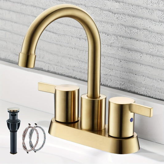 Centerset Bathroom Faucet, 4-Inch Two-Handle with 360° Swivel Spout and Pop-Up Drain