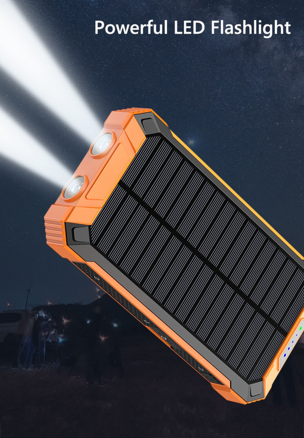 Solar Power Bank 46800mAh Wireless Charging 4 Built-in Cables Dual LED Flashlight 15W Fast Charge Outdoor Camping Hiking Emergency Battery Pack iPhone Android Red Green Blue Black Orange