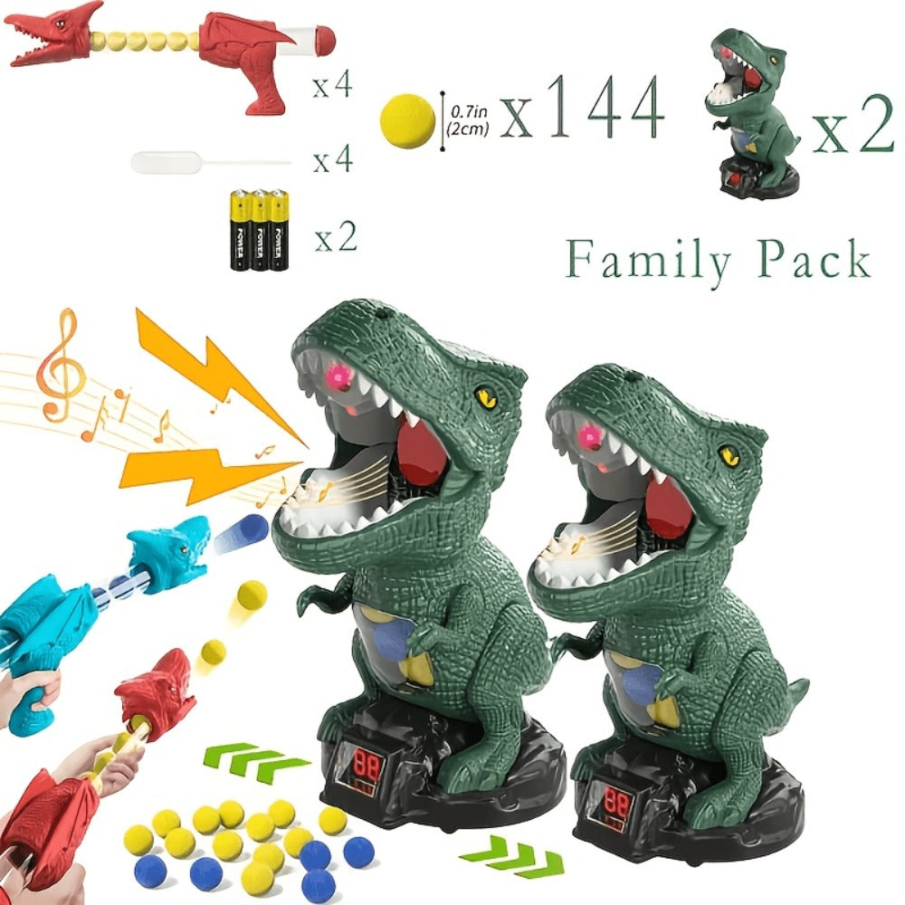 Dinosaur Shooting Toy Set for Kids – Air Pump Foam Bullet Blaster with Moving Dinosaur Targets | Twin Pistol, Family Pack & Launcher Editions | Hand-Eye Coordination | Ages 3-9 Gift