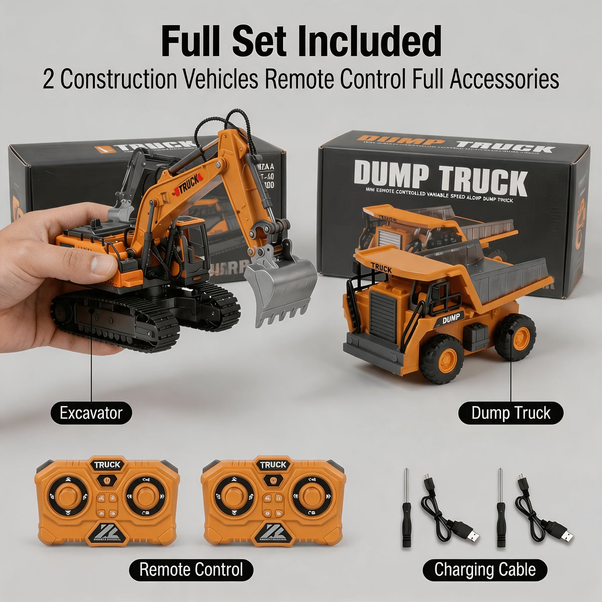 11-Channel RC Construction Vehicle Set, 2-in-1 to 4-in-1 Options