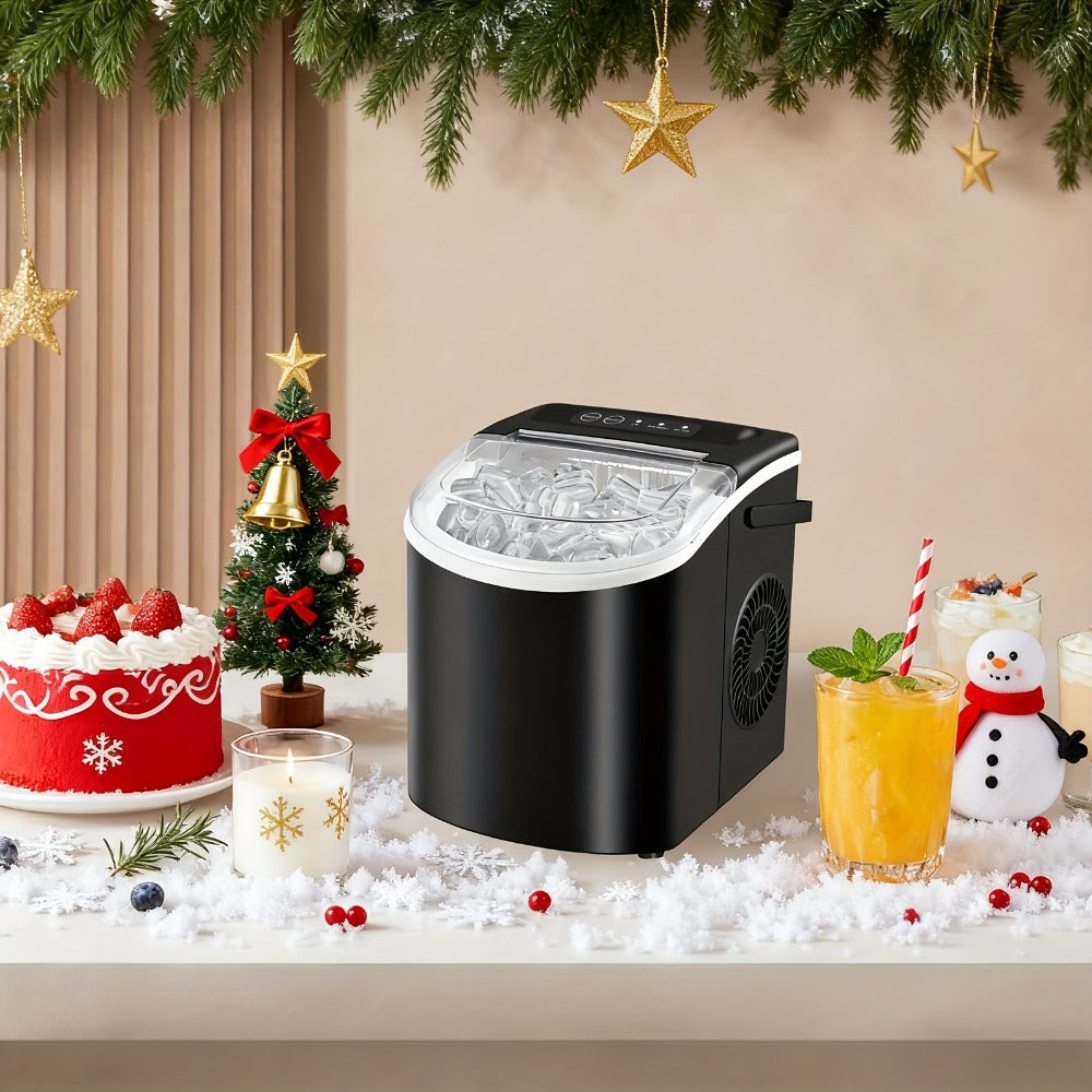 Ice Maker with Basket & Scoop – 26 Lbs/Day Countertop Bullet Ice Machine, 9 Cubes in 6 Mins, Self-Cleaning, 5 Colors Pink White Green Silver Black, for Home, Kitchen, Office, Bar, RV & Camping