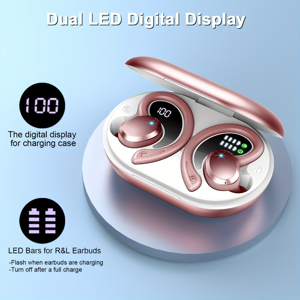 48H Wireless Sport Earbuds Q38 Bluetooth 5.3 with 14.2mm Driver Stereo Sound – Earhook Noise Cancelling Mic Over-Ear Headset for Workout Running Gym Outdoor Sports