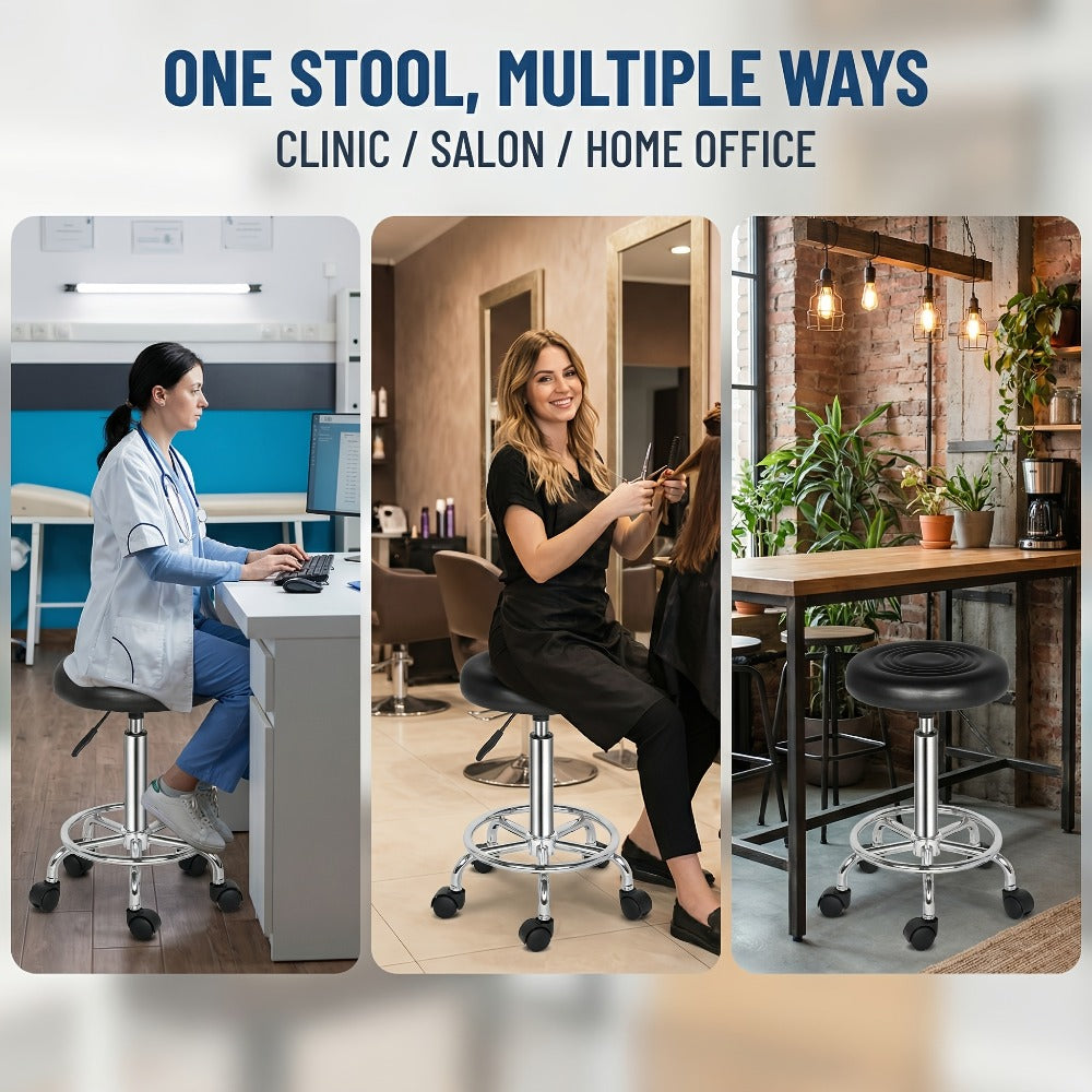 360 Swivel Bar Stool with Footrest Round Cushioned Sponge Seat Chrome Base Counter Stool Kitchen Island Home Bar Nail Salon Beauty Studio White Black
