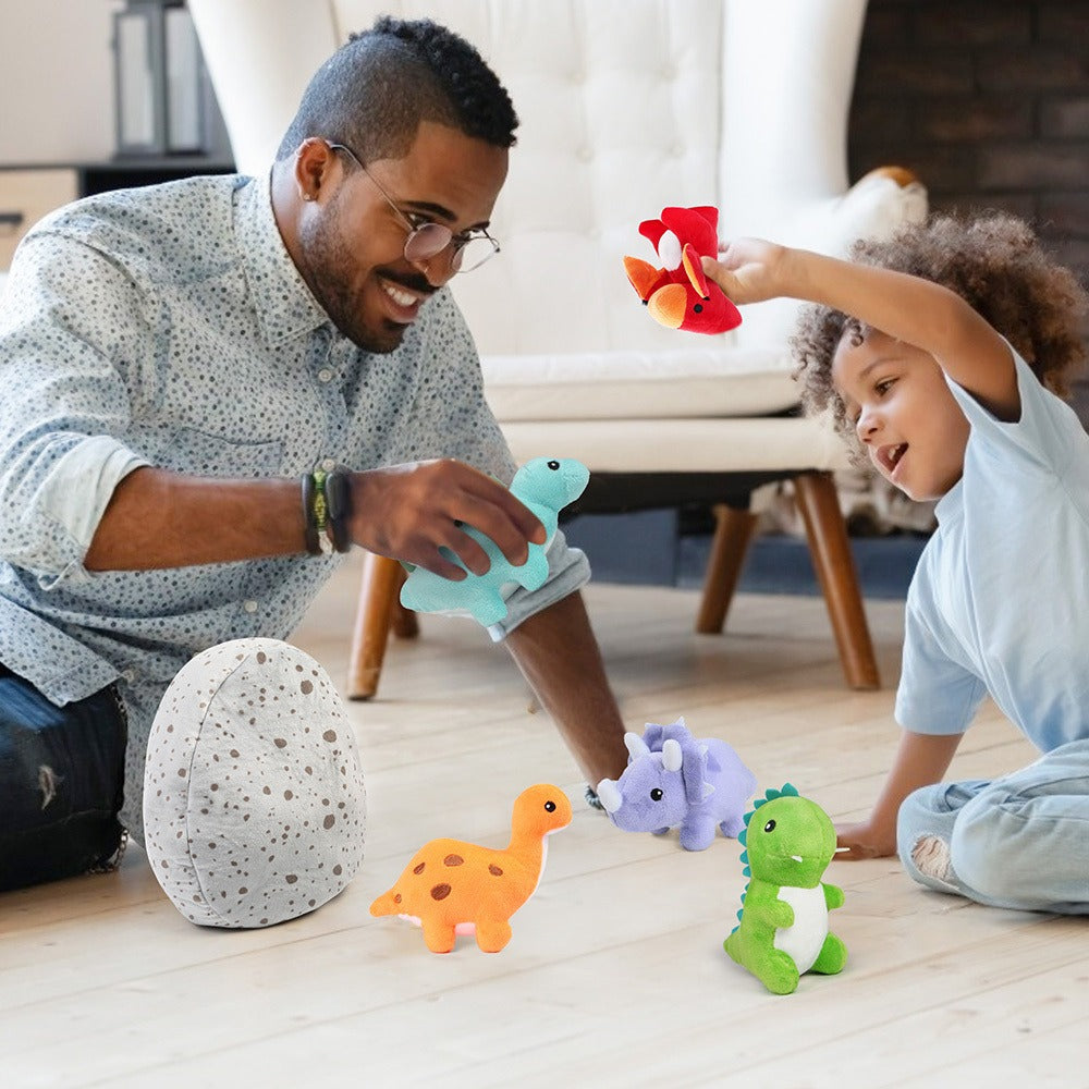 Mini Dinosaur Plush Set 5 Pack with Egg Carrying Case — 5-6 Inch Soft Stuffed Dino Toys for Baby Toddlers Kids, STEM Easter Basket Birthday Christmas Party Favor Gift for Dino Lovers