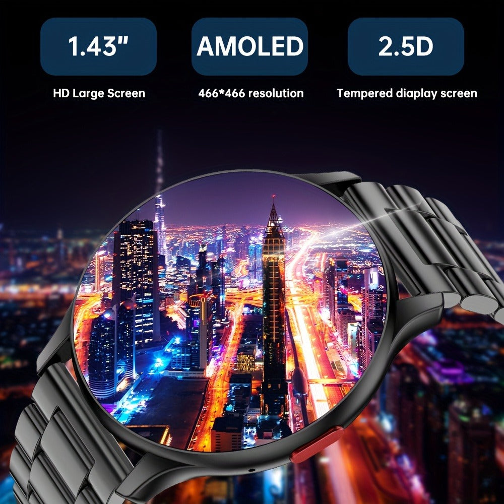 AMOLED Smartwatch for Men SENBONO 1.43" HD Bluetooth Calling, 100+ Sport Modes, DIY Custom Watch Face, Heart Rate Sleep Blood Oxygen Tracker, Long Battery, Black Mesh Steel Band – iOS Android Smart Watch