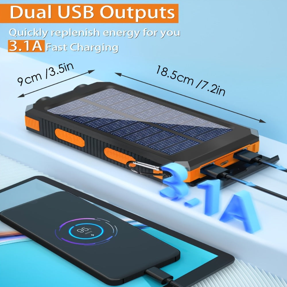 38800mAh Solar Power Bank QC3.0 Fast Charging – USB-C Dual USB Ports LED Flashlight Portable Battery Pack for All Cell Phones Outdoor Camping Hiking Travel Emergency Backup
