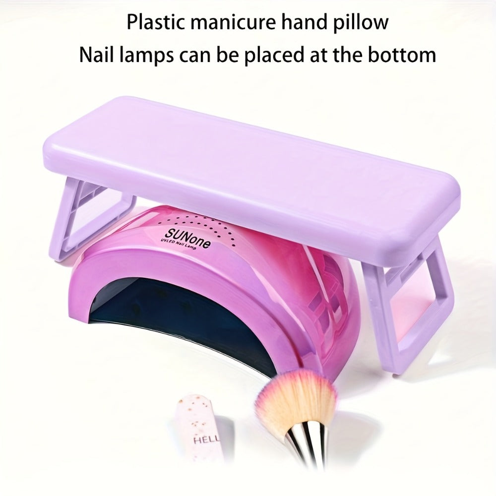 Folding Nail Armrest Hand Rest for Nail Technicians - Cushioned Wrist Support Pillow Bracket, Portable Manicure Table Stand, Professional Salon Nail Station Accessory, Pink White Purple
