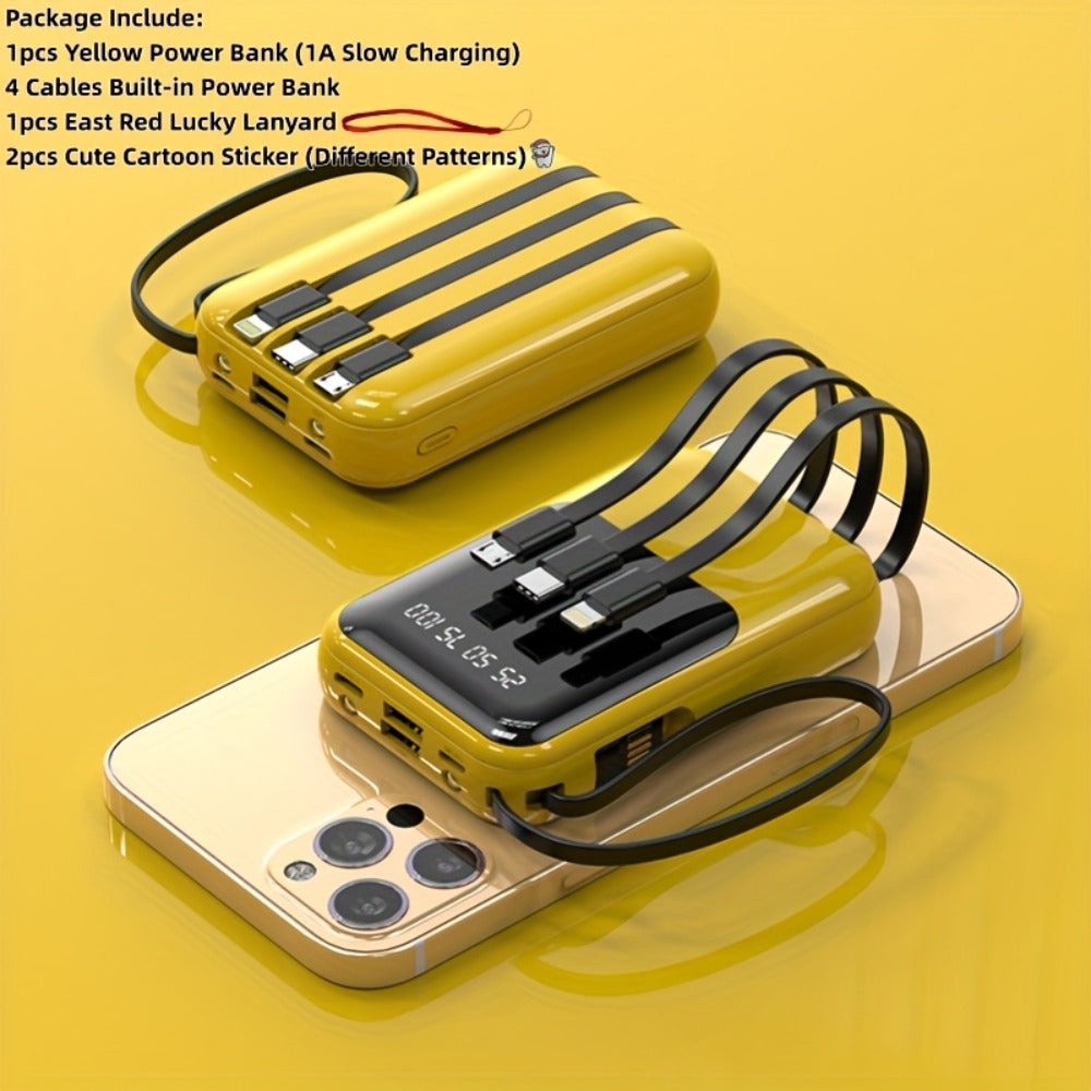 10000mAh Mini Power Bank 4 Built-In Cables Ultra-Bright LED Digital Display – 22.5W Super Fast Charging Multifunctional Portable Charger for Outdoor Travel, Compatible with iPhone Android Samsung