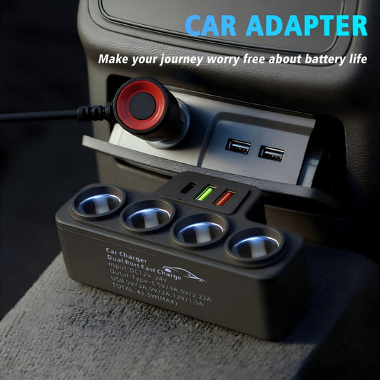 120W 7-in-1 Car Charger with Atmosphere Light – Super Fast Charging Dual PD QC 7 Ports USB Car Plug Adapter for iPhone 16 15 14 13 12 11 Samsung Galaxy S25 S24 Android – Multi-Device Car Charging Hub