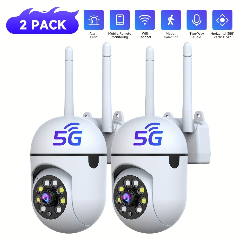 2-Pack Indoor Security Camera 2K QHD, Dual-Band 2.4/5GHz WiFi, 355° Pan PTZ, AI Motion Tracking, Full-Color Night Vision, Two-Way Audio, SD & Cloud Storage – Baby Monitor Pet Cam Home Surveillance