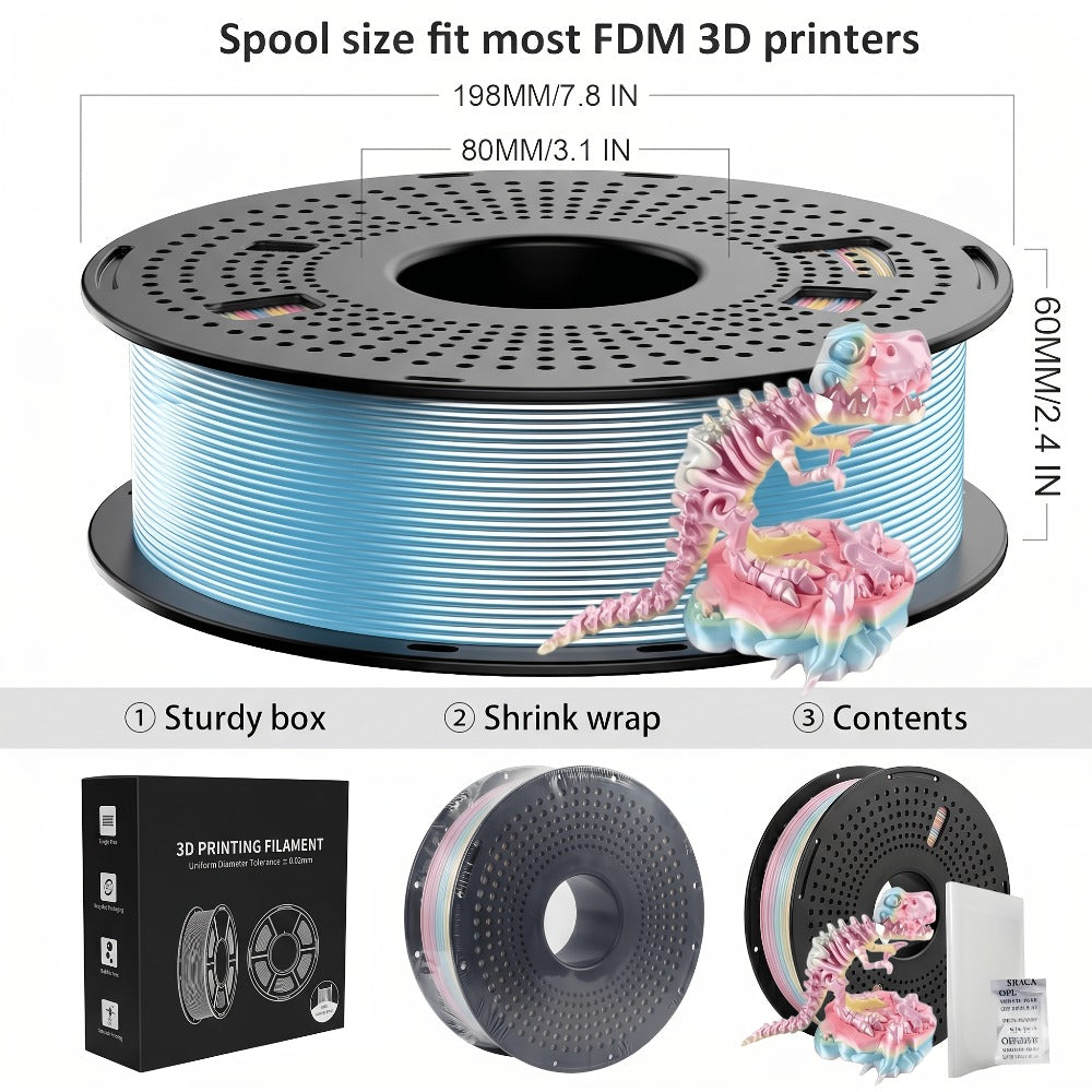 High Gloss PLA Filament 1.75mm 1kg Low Warping – Black White Dual Tri Rainbow Multicolor 3D Printer Filament ±0.02mm | Shiny PLA Spool for Creality Ender 3 5 Neo Bambu Lab Prusa FDM Printers