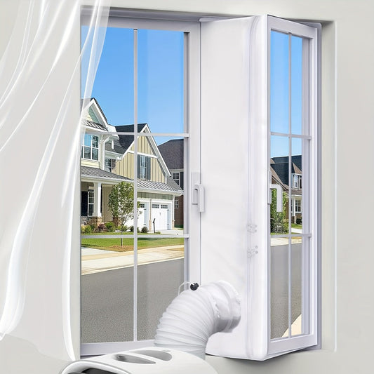 Portable AC Window Seal with Zipper and Adhesive Fasteners, White, Four Length Options
