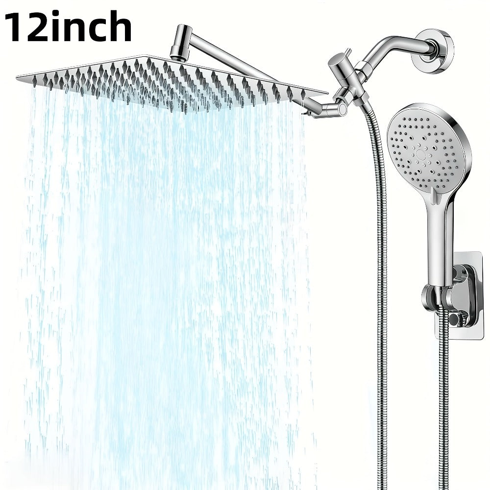 Rain Shower System with Handheld Shower Head – High Pressure Rainfall Showerhead Combo Copper Diverter Anti-Clog 8 10 12 Inch