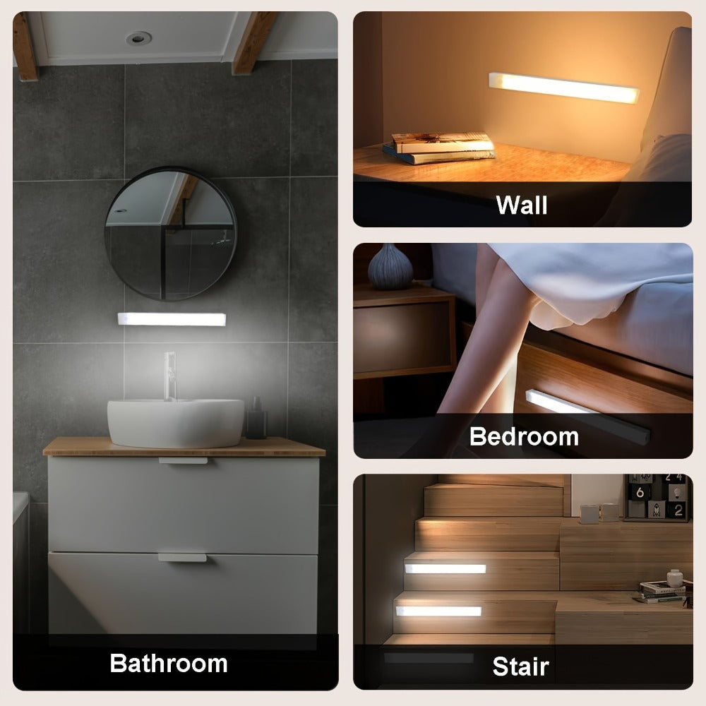 Motion Sensor Light 3 Pack USB Rechargeable LED Cabinet Light Dimmable 3 Color Temps Magnetic Base for Kitchen Closet Stairs Hallway Bedroom 7.87" 11.81"