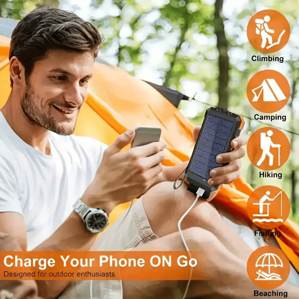 Solar Power Bank 20000mAh 40000mAh Portable Charger with Dual USB LED Flashlight & Compass - Waterproof External Battery Pack for Camping Hiking Outdoor Emergency, Compatible with iPhone Android Samsung