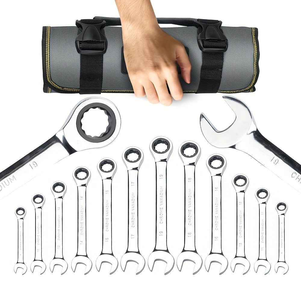 Combination Ratcheting Wrench Set 22pcs SAE & Metric, 1/4"-3/4" & 6-18mm Chrome Vanadium Steel, 72-Tooth Ratchet Wrenches with Oxford Bag, ANSI Standard for Car Repair & Home Appliance Maintenance