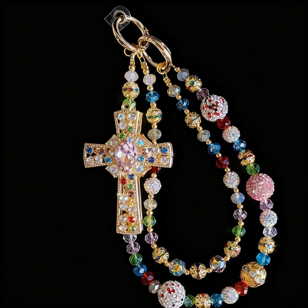 Crystal Cross Phone Chain Keychain Luxury Rhinestone Bling Bag Charm Pendant – Shining Mini Bag Chain Fashion Accessory for Women Colorful Glamour Jewelry Gift