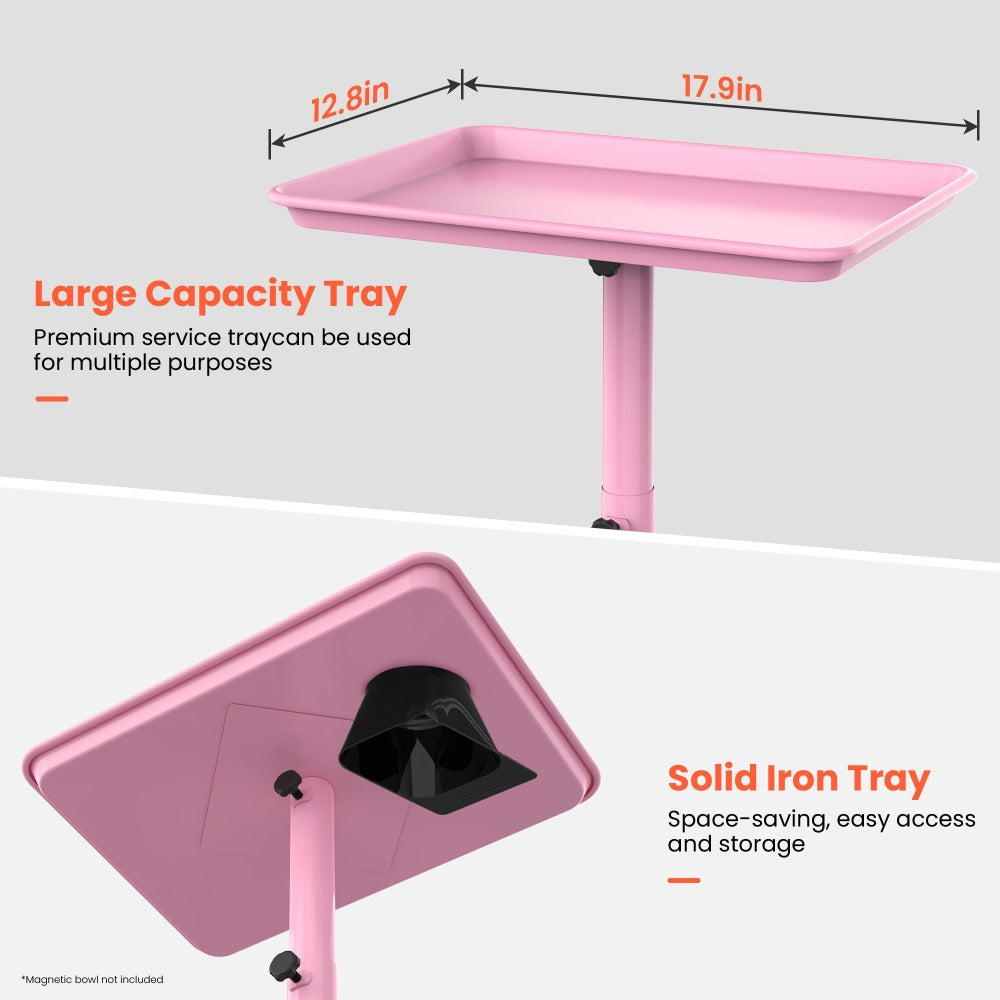 Salon Rolling Tray Trolley on Wheels Height Adjustable 30"-42" – Silver Mobile Salon Cart for Nail Tech, Esthetician, Barber, Hair Stylist & Beauty Station Tool Organizer