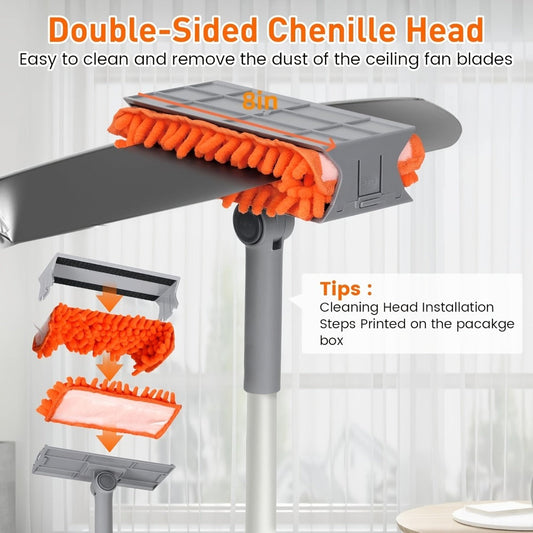Ceiling Fan Duster with Extendable Handle and Washable Chenille Microfiber Head