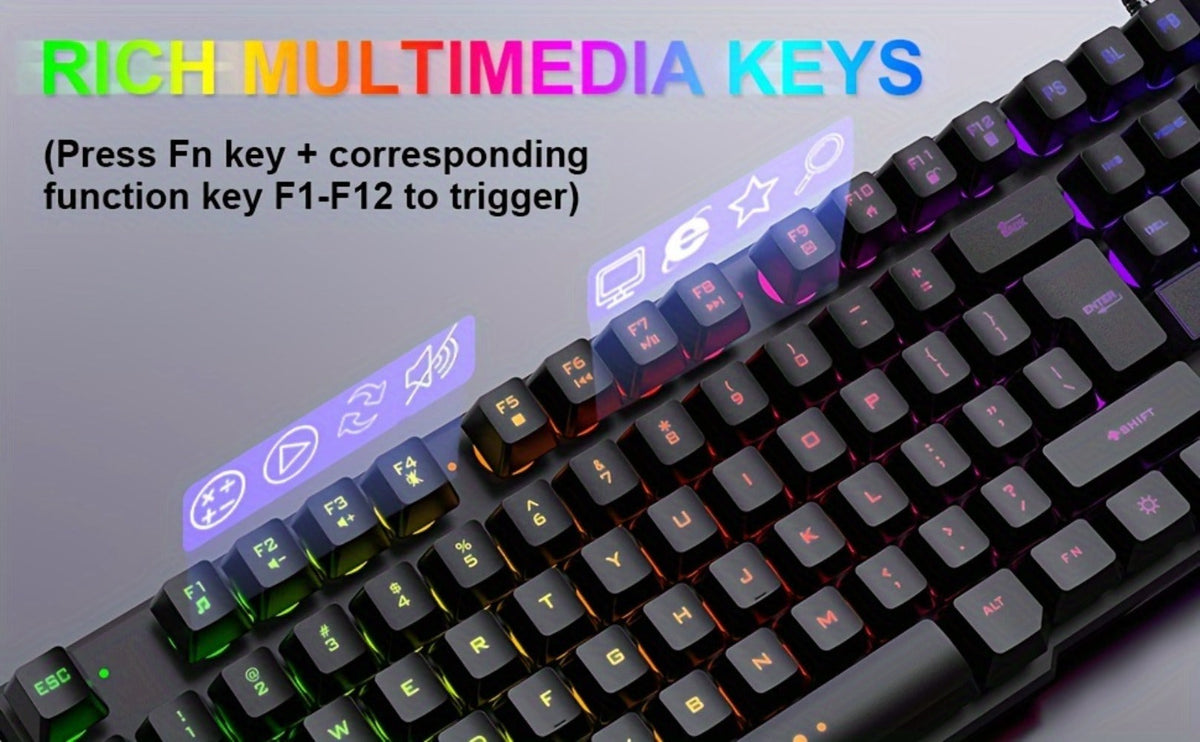 Gaming Keyboard and Mouse Combo 4-in-1 Wired Gaming Set with Headset Mouse Pad for PC Xbox PS4 Desktop Laptop RGB Bundle All-in-One Gaming Peripheral Kit for Beginners Black