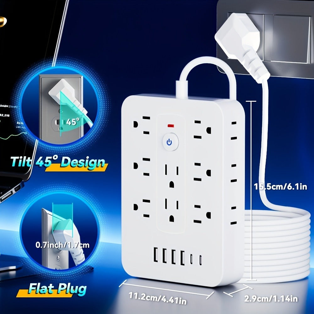 Compact Flat Plug Power Strip 20-in-1, 14 AC Outlets & 6 USB Ports (4 USB-A + 2 USB-C), Lightning Surge Protection, Space-Saving Extension Cord for Home Travel Office Kitchen – Overload Protection