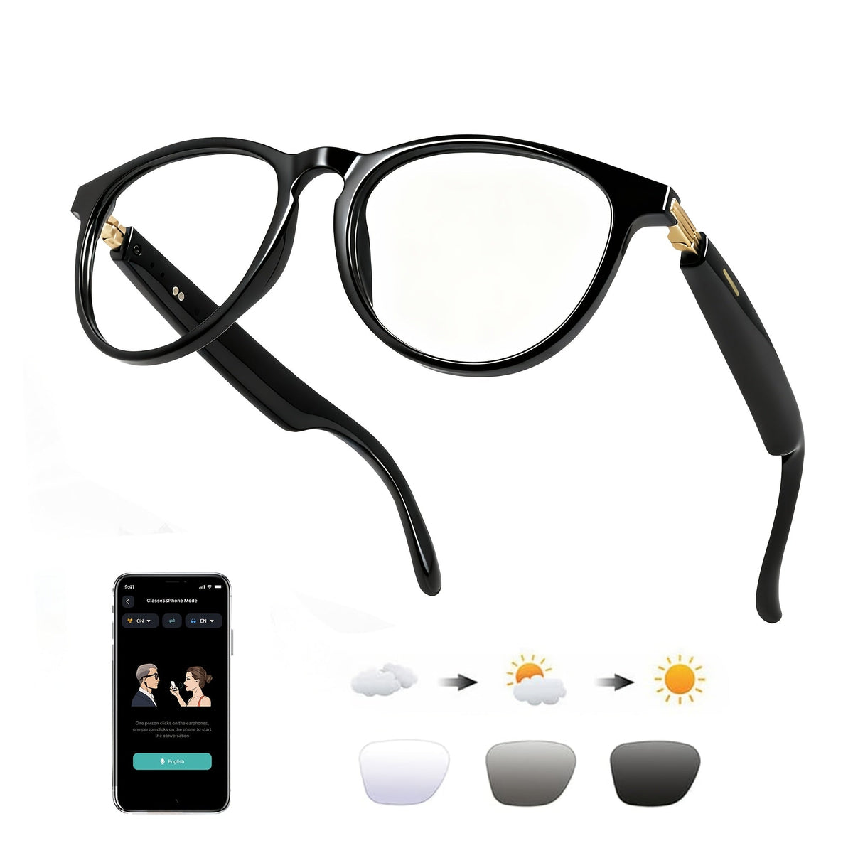 AI Smart Glasses with Real-Time Translation for 160+ Languages, ChatGPT Voice Assistant, HD Calls & Hi-Fi Music – Open-Ear Audio Glasses for Men & Women