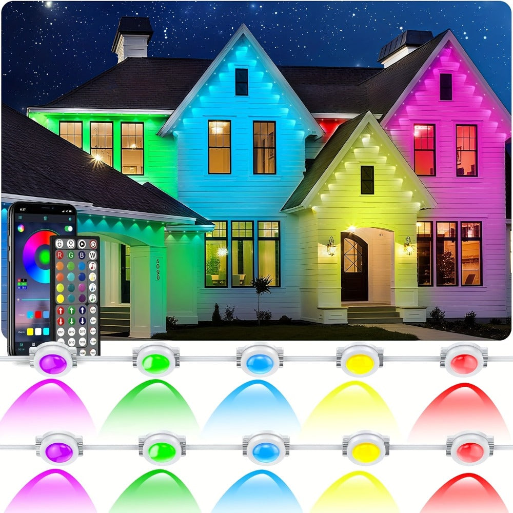 Permanent Eave Lights RGB Outdoor 200FT - Music Sync, Scene Modes, App Controlled Under Eave LED Lighting for House Exterior, Roofline, Garden, Holiday & Party Decor (60FT / 100FT / 150FT / 200FT)
