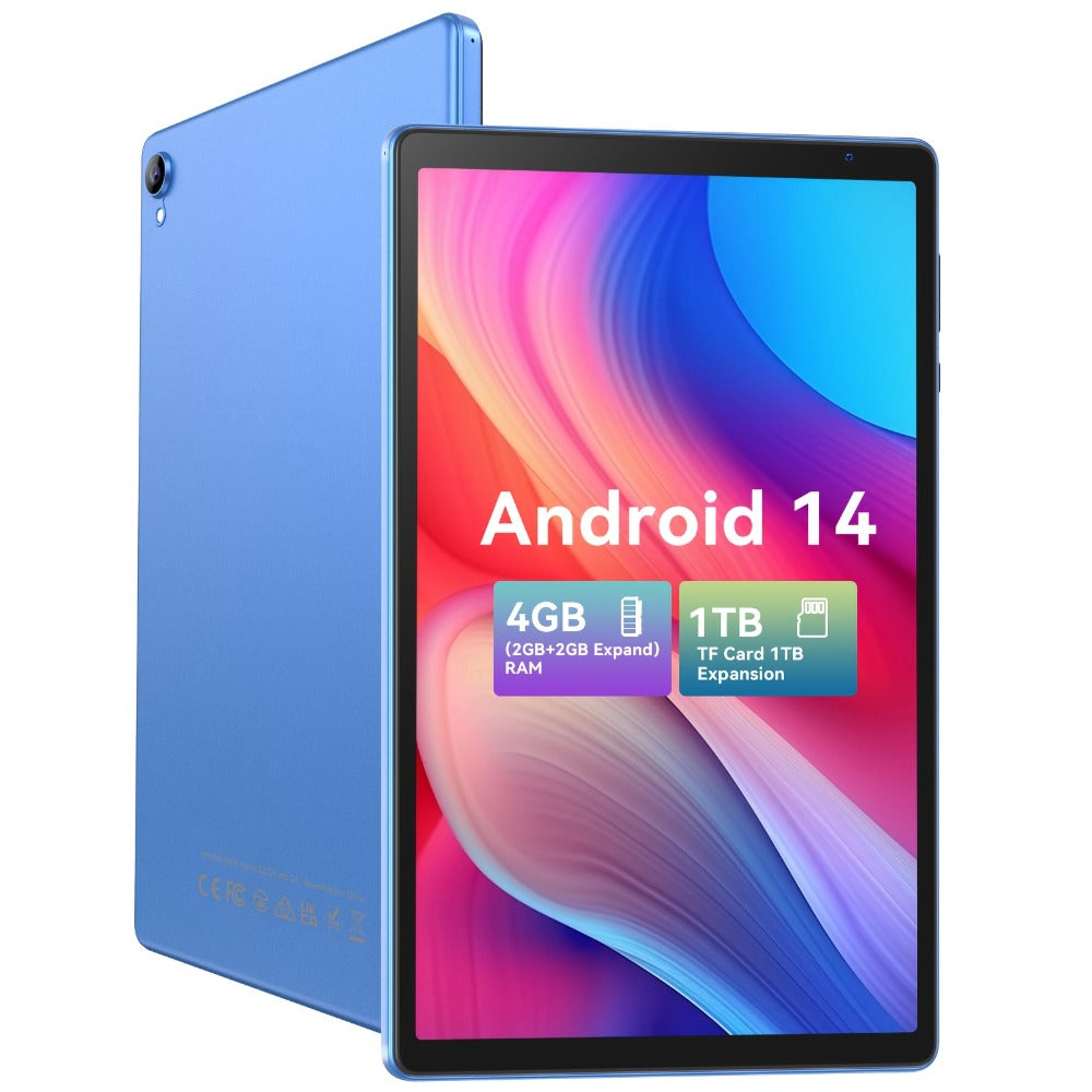 Android 14 Tablet 10 Inch 6000mAh Battery 4GB RAM 32GB ROM Quad-Core HD IPS Screen WiFi Google Play Front Rear Camera Blue Pink Gray Purple with Protective Case