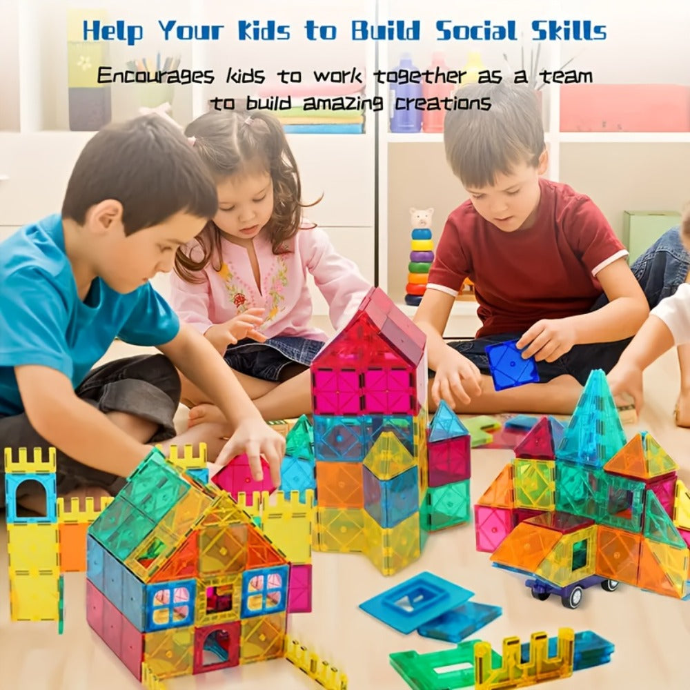 Magnetic Tiles Building Set with 2 Cars, 120 Pieces for Ages 3+