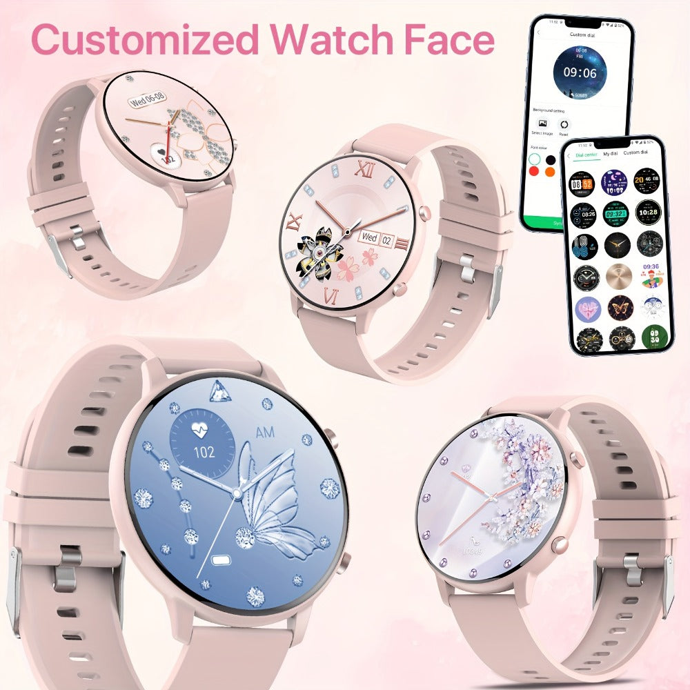 Voice Assistant Smartwatch for Women 1.39" Full Touch – Siri & Google, Wireless Calling, 100+ Sport Modes, Fitness Tracker, Weather, Flashlight, Find Phone, Remote Camera – Pink iPhone & Android