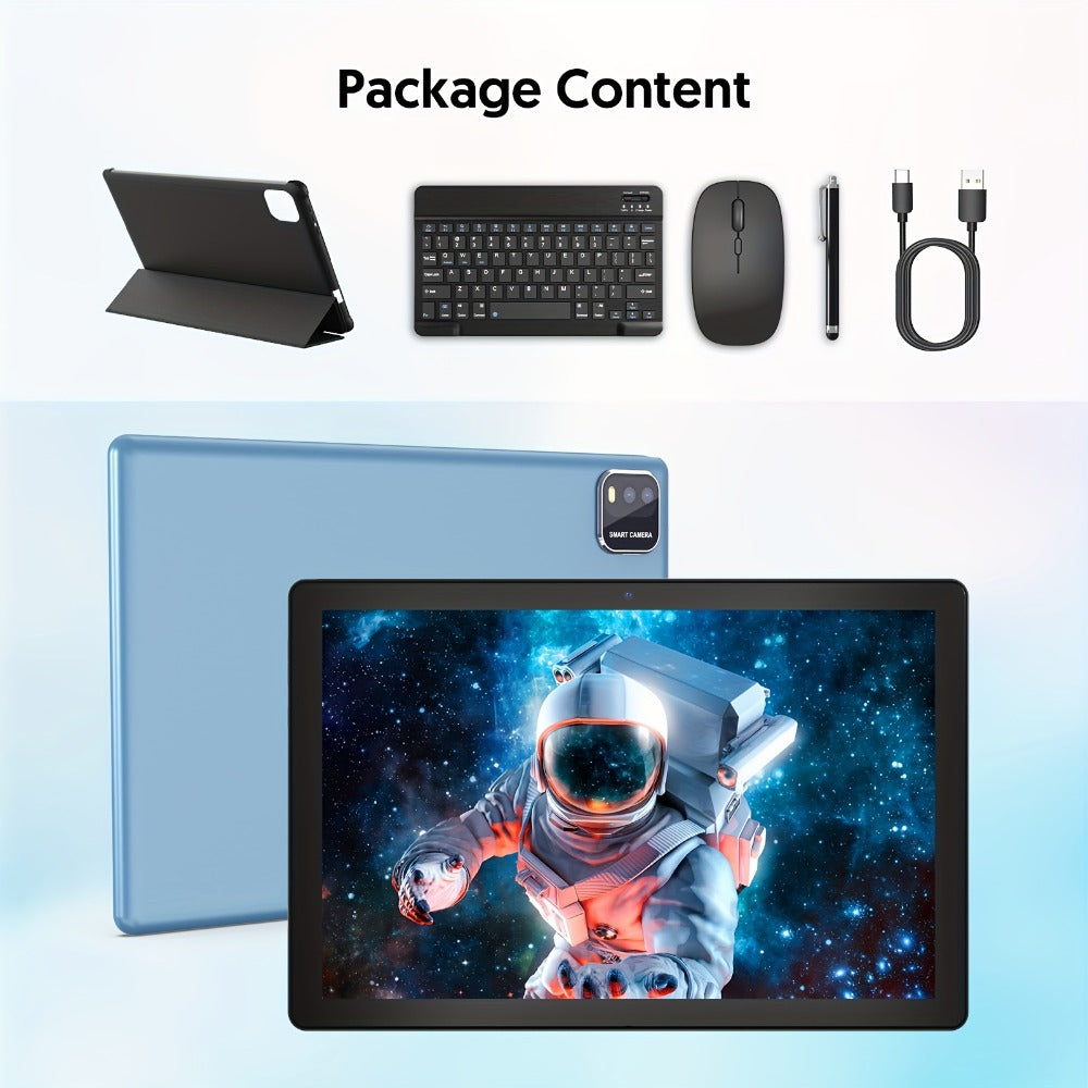 2-in-1 Android 15 Tablet 10 Inch Quad-Core 12GB RAM 64GB ROM 1TB Expandable 6000mAh Battery FHD IPS Display Dual Camera Optional Keyboard Mouse Case Stylus Three Configurations WiFi