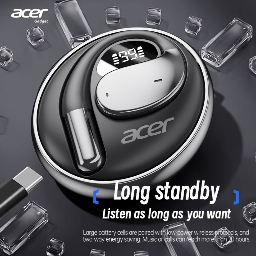 Acer TWS Wireless Earbuds Hook Design Low Latency Gaming 2025 New – HiFi Deep Bass Noise Reduction Ultra-Long Battery Touch Control Lightweight for Sports Running Daily Use