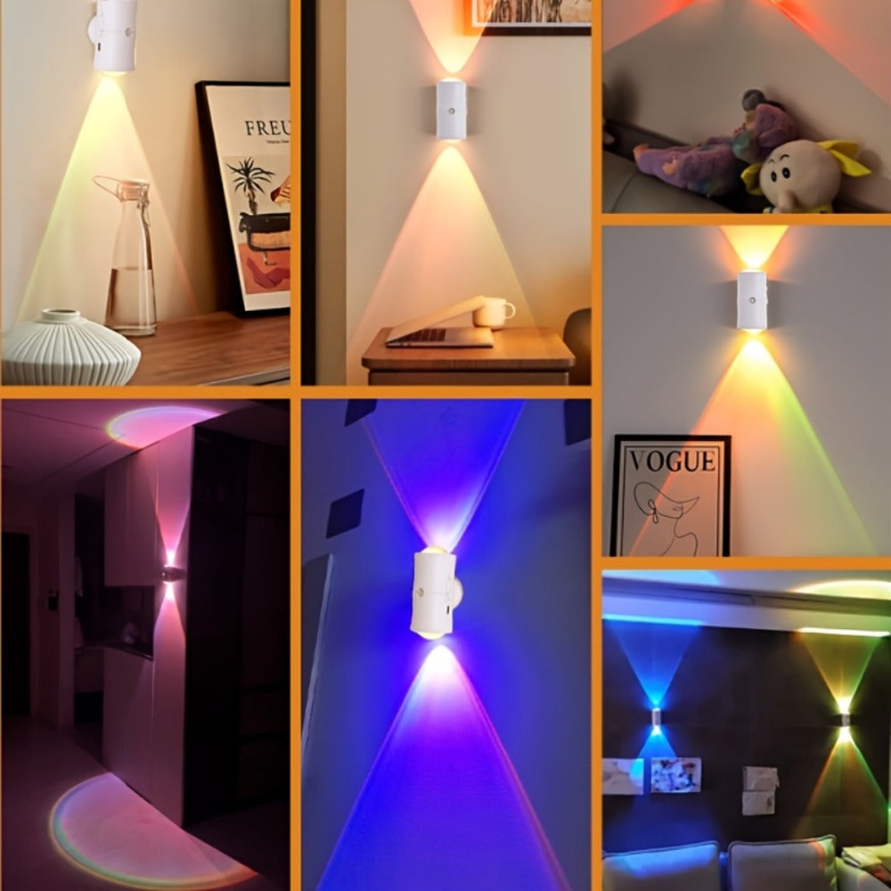 RGB Motion Sensor LED Wall Light – Rechargeable Magnetic Night Light with Color Changing Gradient Ambient Lighting, Battery Operated, 2 Pack & 4 Pack, Black & White