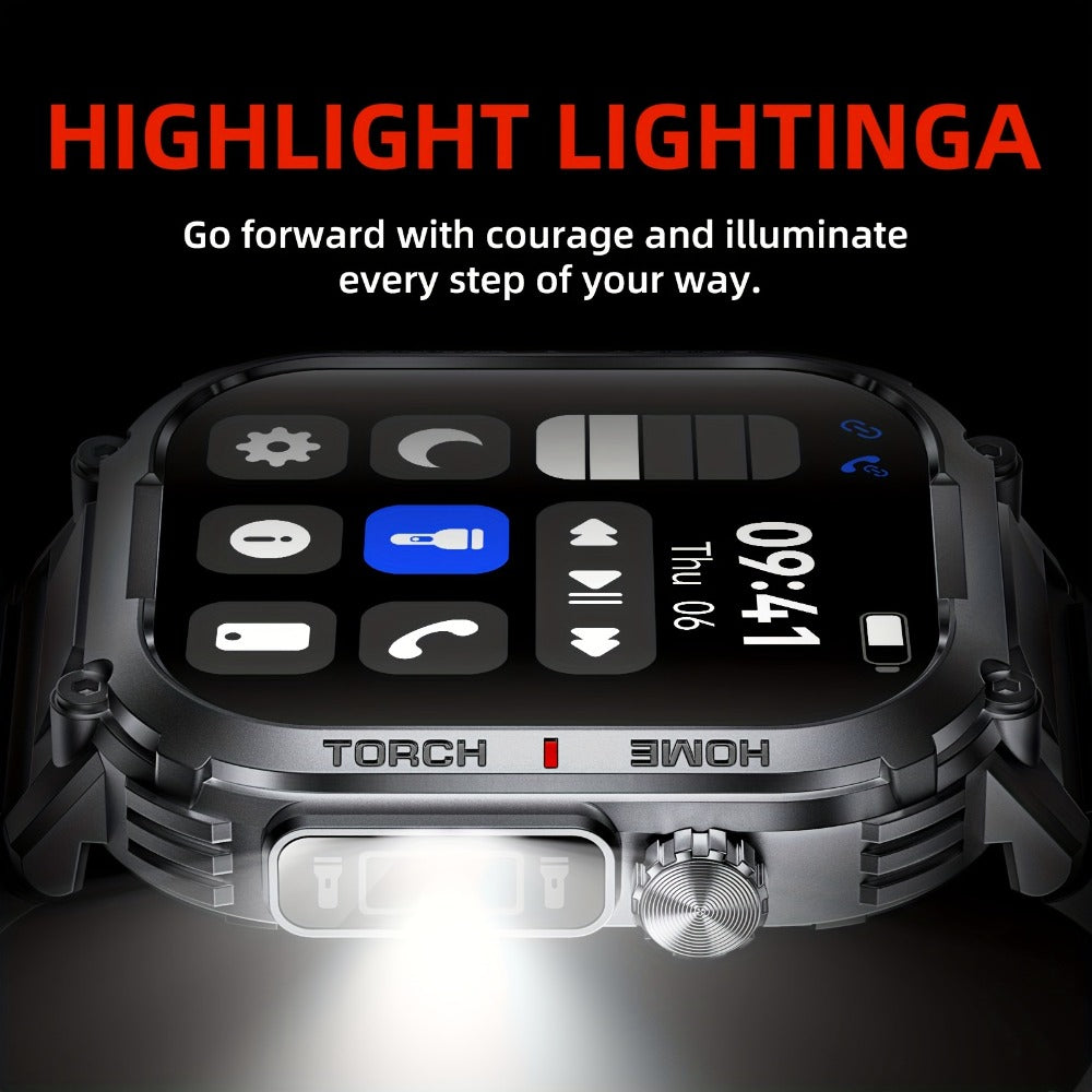 Flashlight Compass Outdoor Smartwatch for Men Waterproof 100+ Sport Modes Sleep Monitor Pedometer Calorie Tracker Rugged Hiking Camping Fitness Watch Compatible with iPhone – Black Pink Beige Orange