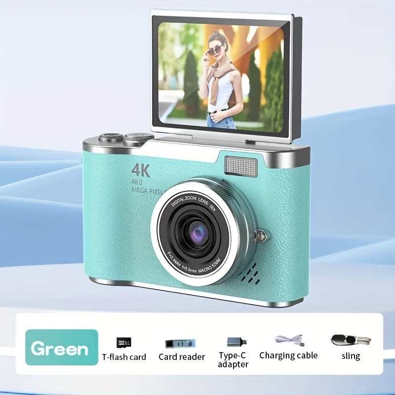 4K HD Digital Camera 2.4-Inch Flip Screen for Beginners Vlogging Photography Video Recording Compact Point and Shoot Camera Perfect Christmas Thanksgiving Gift for Kids Teens Adults