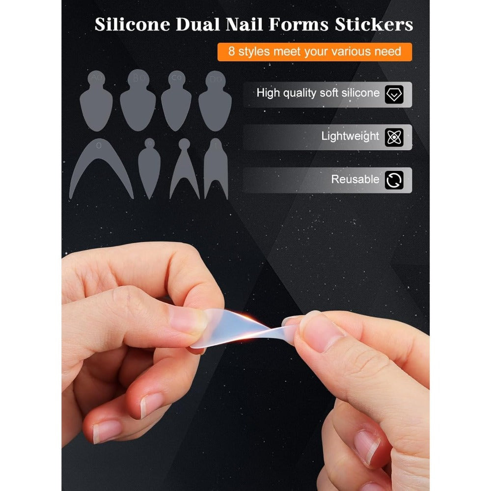 Poly Gel Nail Extension Form Kit - 192pcs Dual Forms, 96pcs Reusable Pads, 8 Shapes Acrylic Mold, Brush Pen, Files & Clips, Complete French Nail Extension Beginner Set for Home Salon