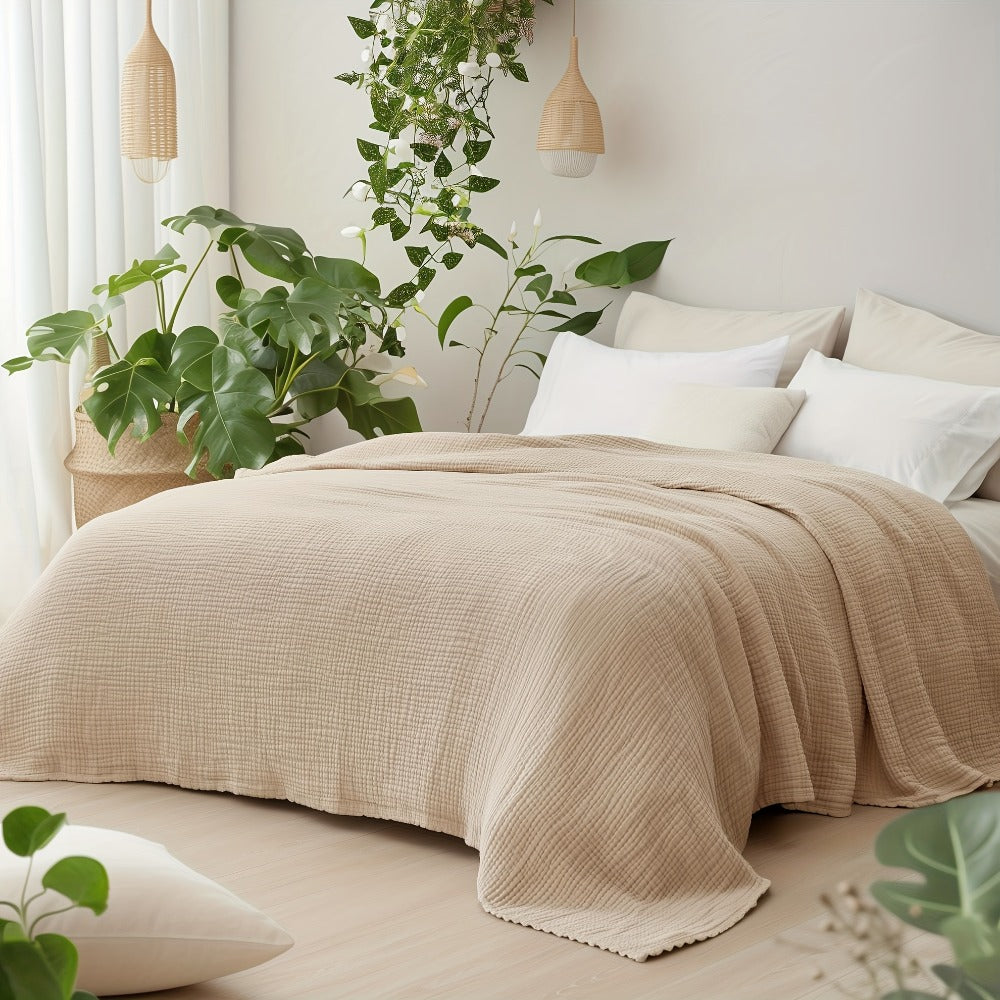 Muslin Blanket 100% Cotton 6-Layer – Breathable Soft Gauze Throw for Couch & Bed, All Season, Machine Washable, 13 Colors, 5 Sizes