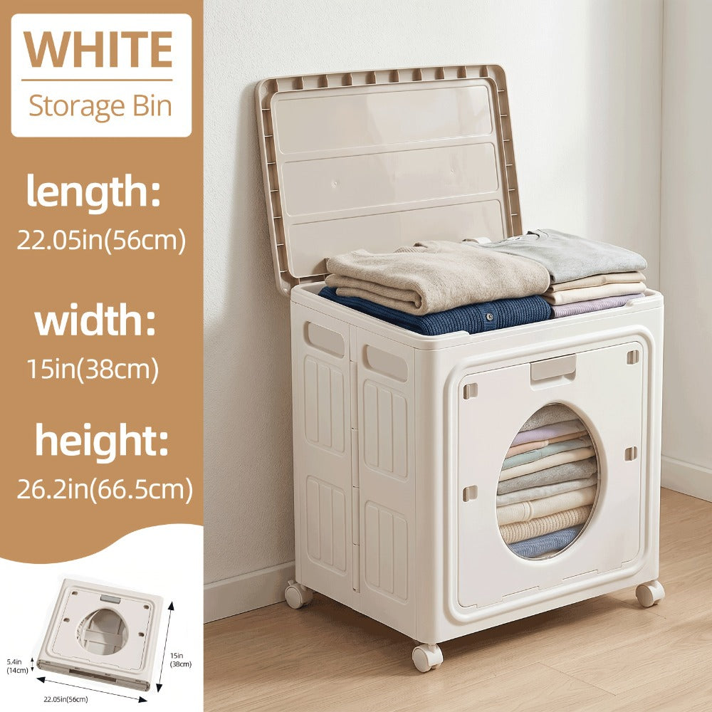 Foldable Storage Box 37 Gallon Flip Top with Visible Window – Large Sturdy Plastic Organizer for Clothes, Bedding & Seasonal Items, Front-Opening Space-Saving Design for Bedroom, Dorm & Under-Bed