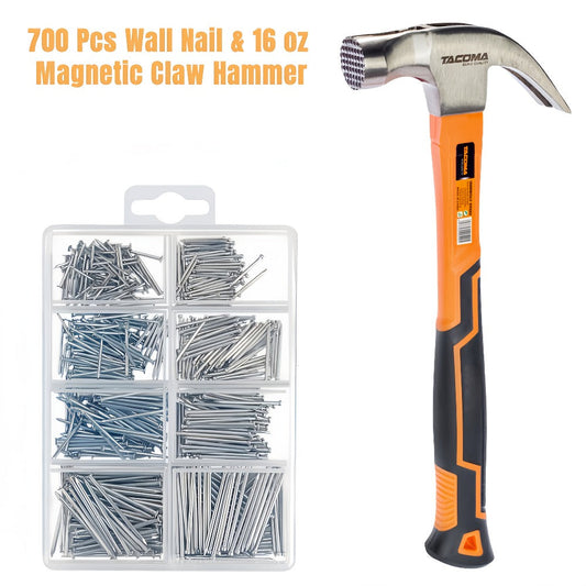 Claw Hammer & 700-Piece Nail Kit with 8 oz or 16 oz Forged Steel Hammer