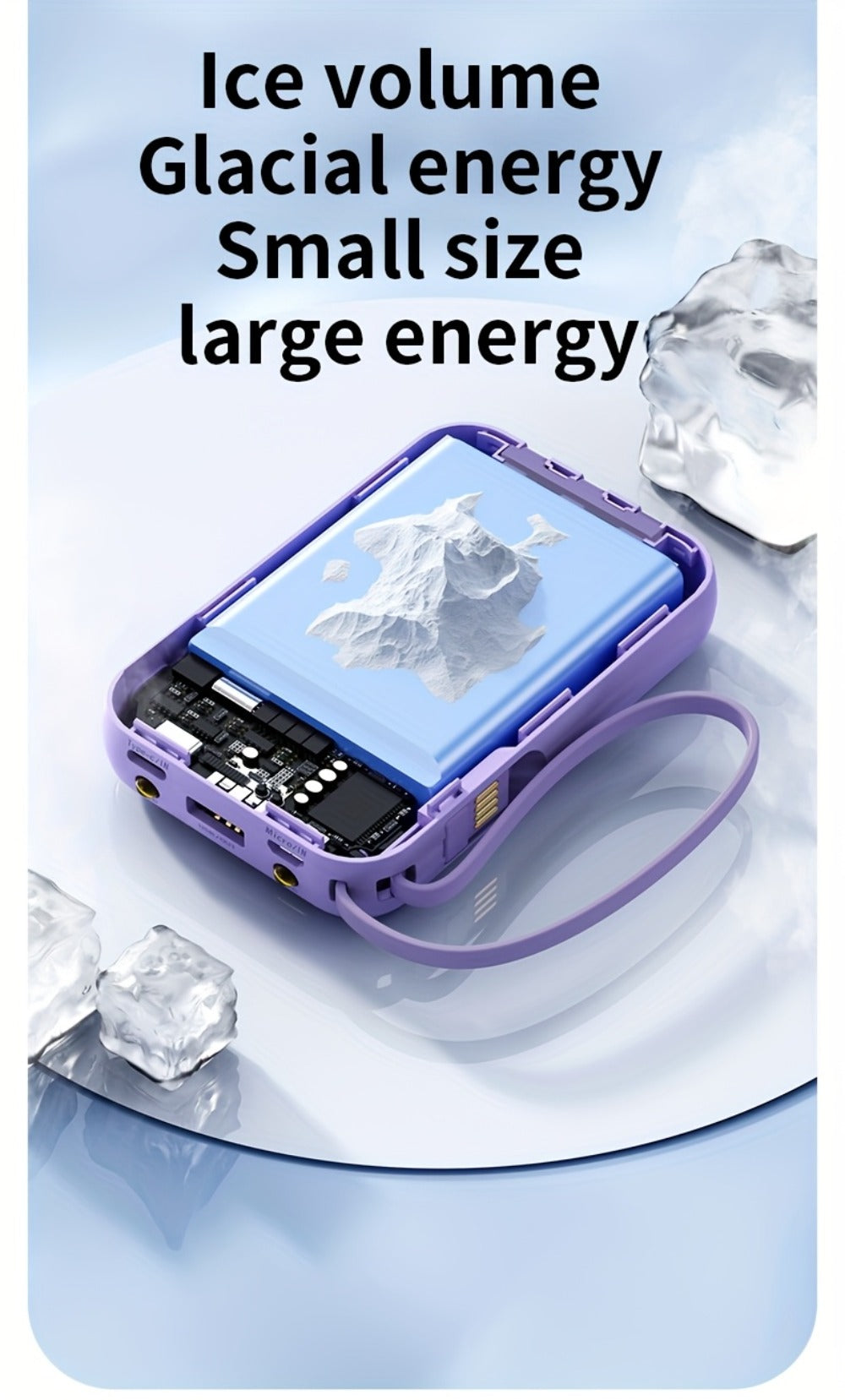 3-in-1 Built-in Cables Power Bank 50000mAh Portable Charger with Smart Digital Display Flashlight Apple Lightning Type-C USB Safe Lithium Battery Pack Outdoor Emergency Travel Gift