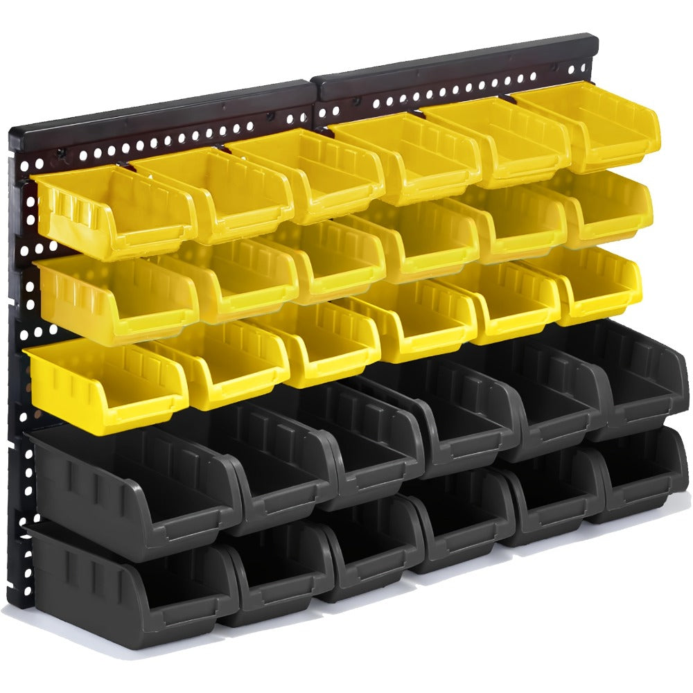 Plastic Parts Storage Bins Wall Mount 30pcs – Heavy Duty Small Hardware Organizer for Screws, Nuts, Bolts & Nails | Multi-Tier Wall Shelf System for Garage, Workshop & Craft Room | Space-Saving Bin Rack