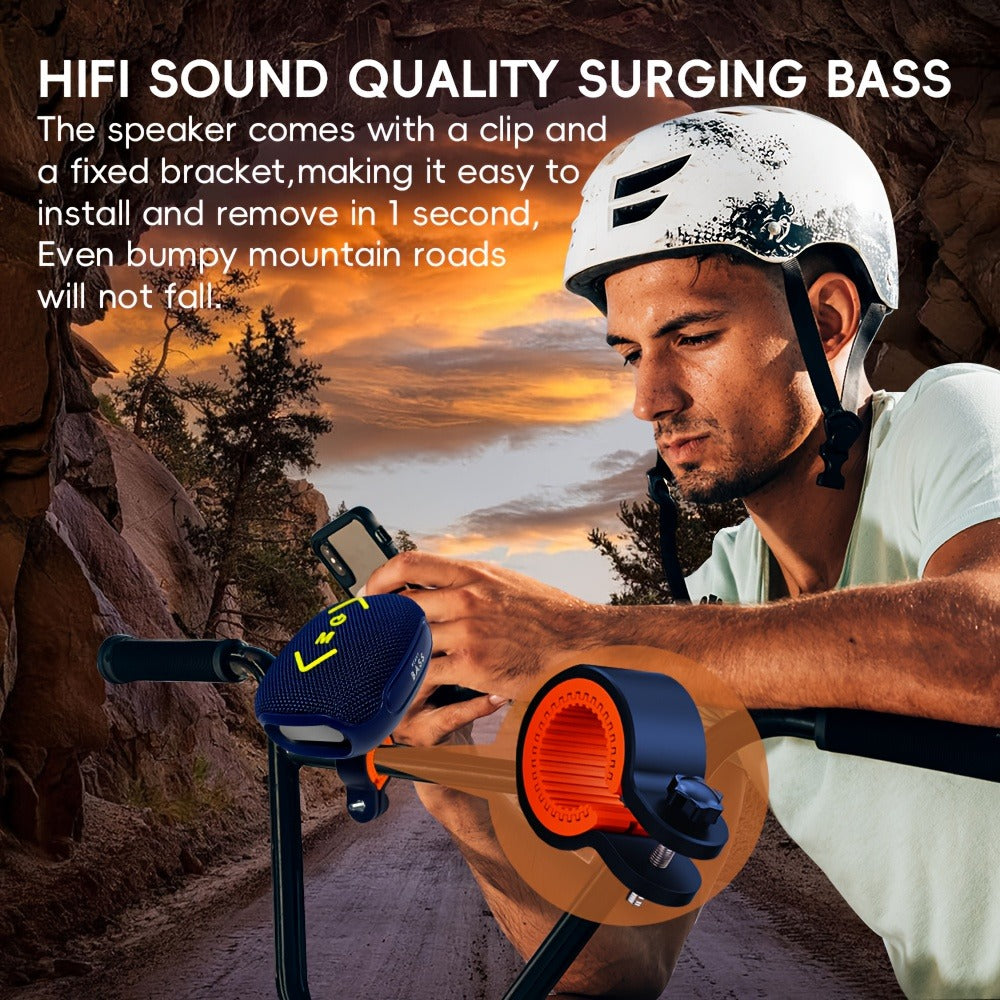 Wireless Bike Speaker IPX5 Waterproof, 7W Stereo Deep Bass Bluetooth Bicycle Speaker, 1200mAh 10-Hour Battery, Hands-Free Calls, TF/TWS Support, Secure Mount for Motorcycle Bicycle Scooter Outdoor Riding