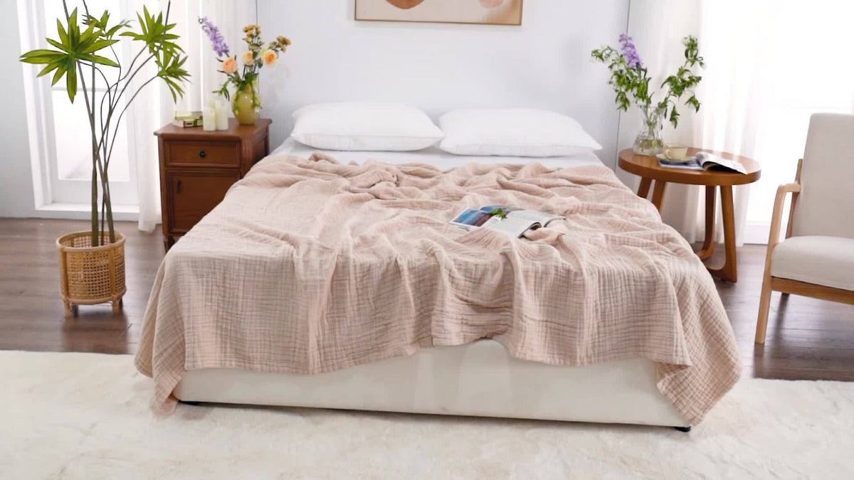 6-Layer Gauze Blanket 100% Muslin – Lightweight Breathable Cotton Throw for Couch & Bed, All Season Adult Blanket, 4 Colors