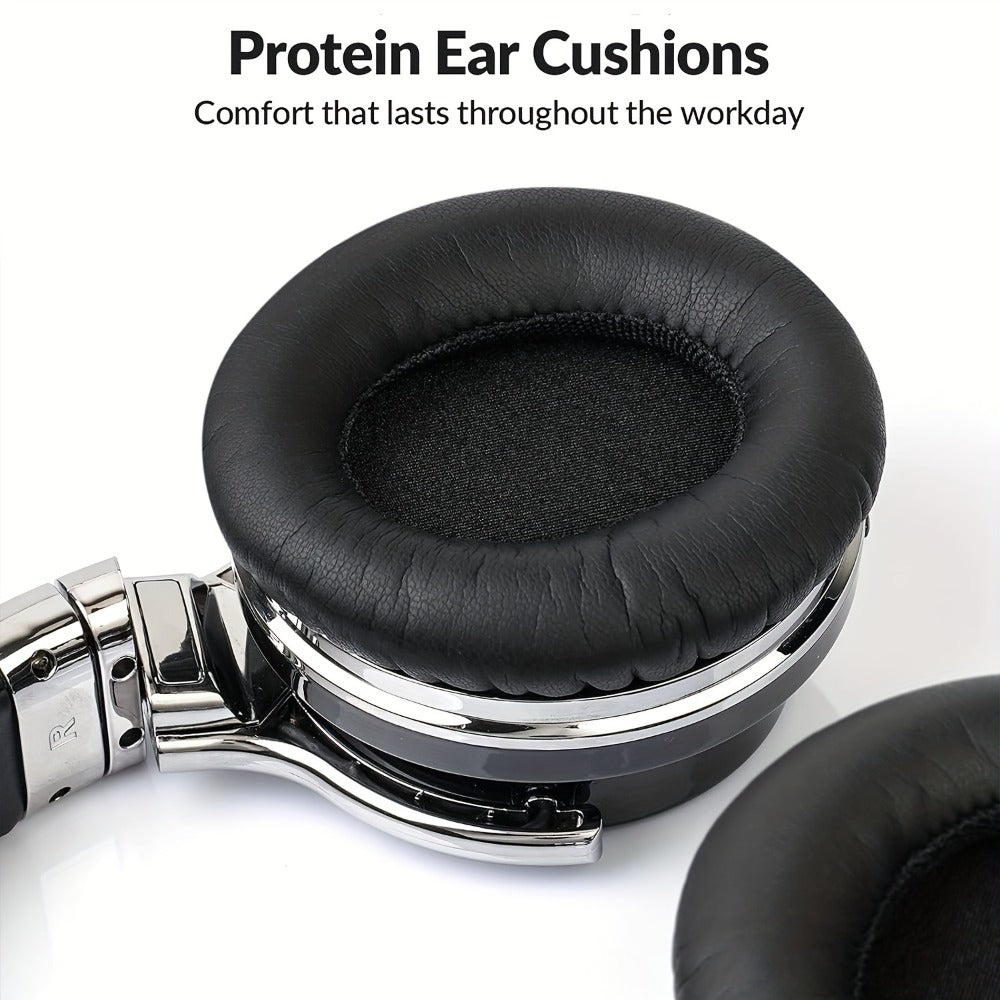 Active Noise Cancelling Over-Ear Headphones MIGHTY ROCK, Wireless Bluetooth 5.2 with 45mm Drivers Deep Bass, 30H Playtime Built-in Mic, Foldable Protein Earpads Headset for Travel Work Study Flight